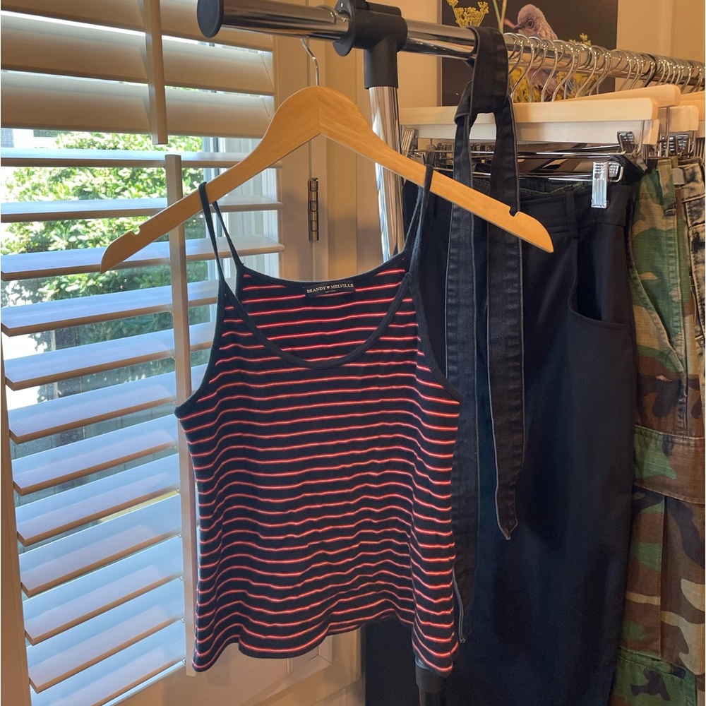 Brandy Melville Navy and Red Striped Small Tank